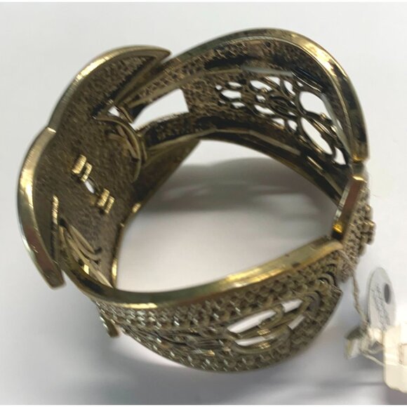 Bronze Tone Bracelet Stretch Chunky Art Deco Textured Filagree Style & Co - Picture 5 of 10